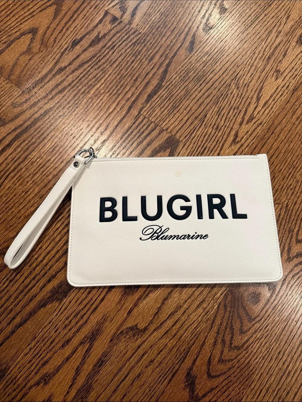 Blumarine BLUGIRL White Wristlet Clutch with Black Logo